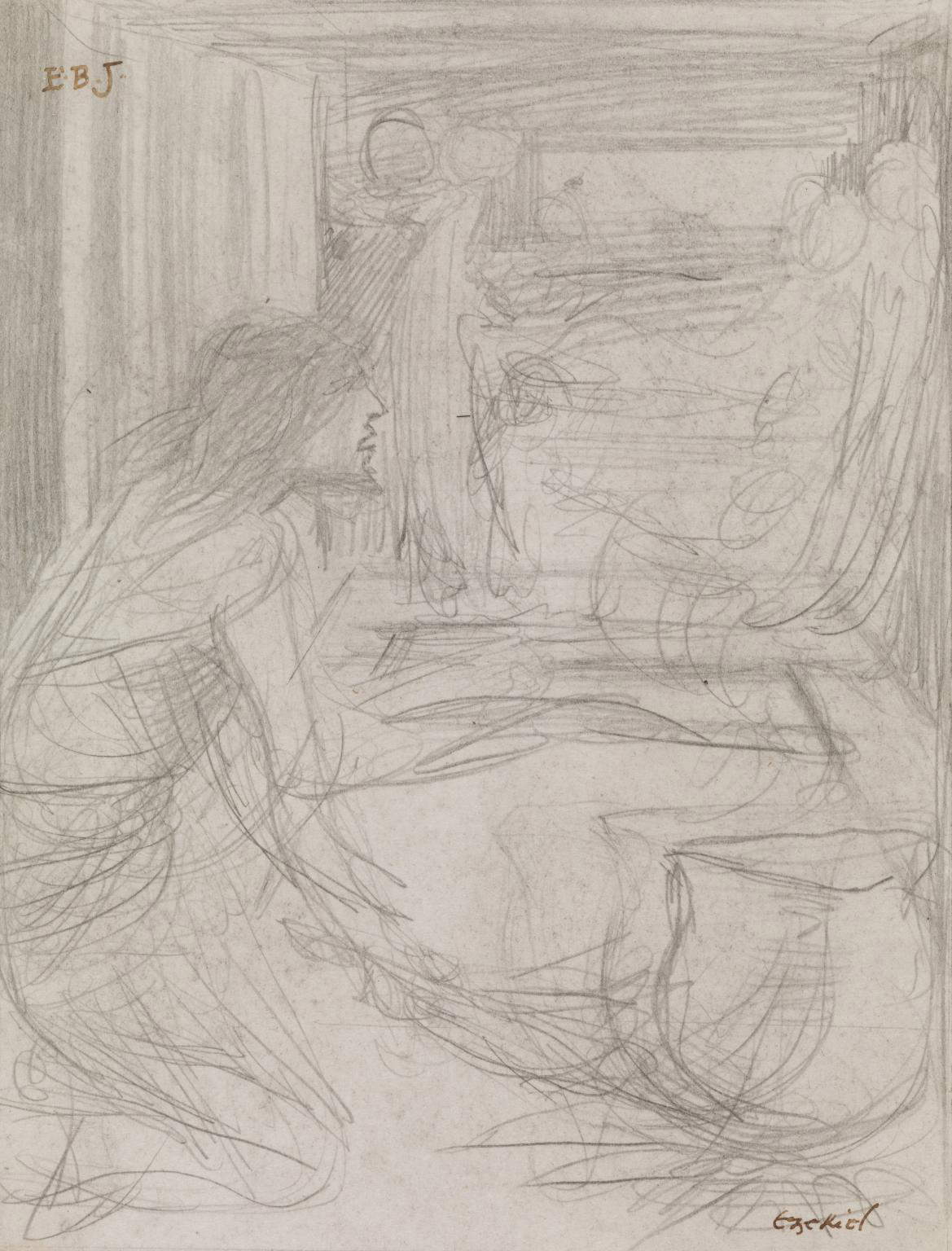 Edward Burne-Jones, Studio di composizione per Ezechiele e la pentola che bolle; 1860 circa; grafite su carta, 18,1 x 13,3 cm; Londra, Tate Britain)