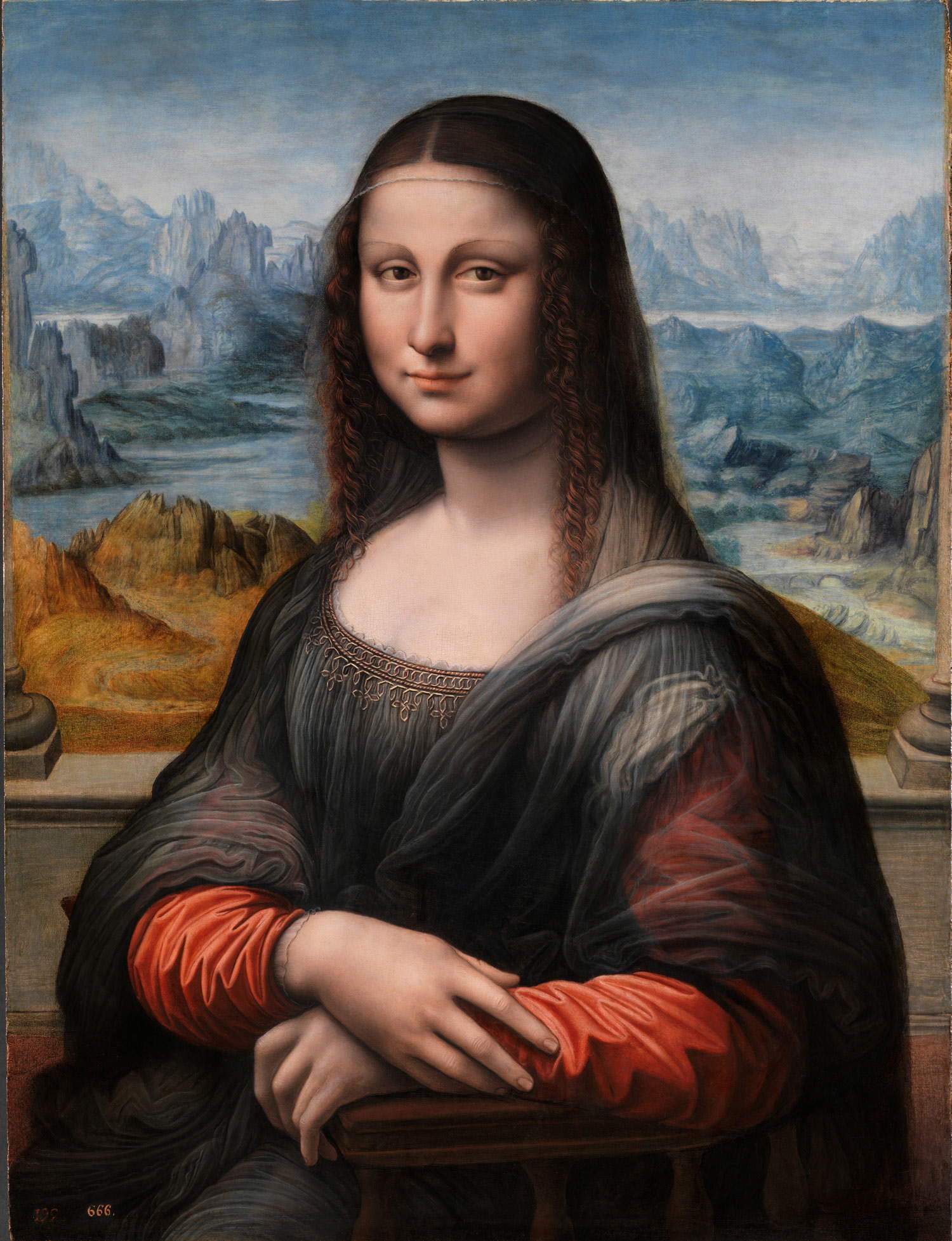 Bottega di Leonardo, Copia della Gioconda (olio su tavola, 76,3 x 57 cm; Madrid, Prado)