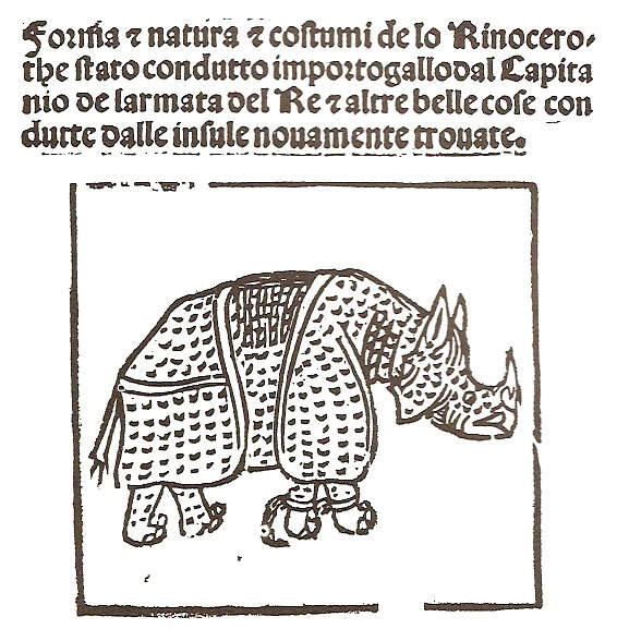 Giovanni Giacomo Penni, Forma e natura e costumi de lo Rinocerothe (1515; stampa; Siviglia, Biblioteca Colombina)
