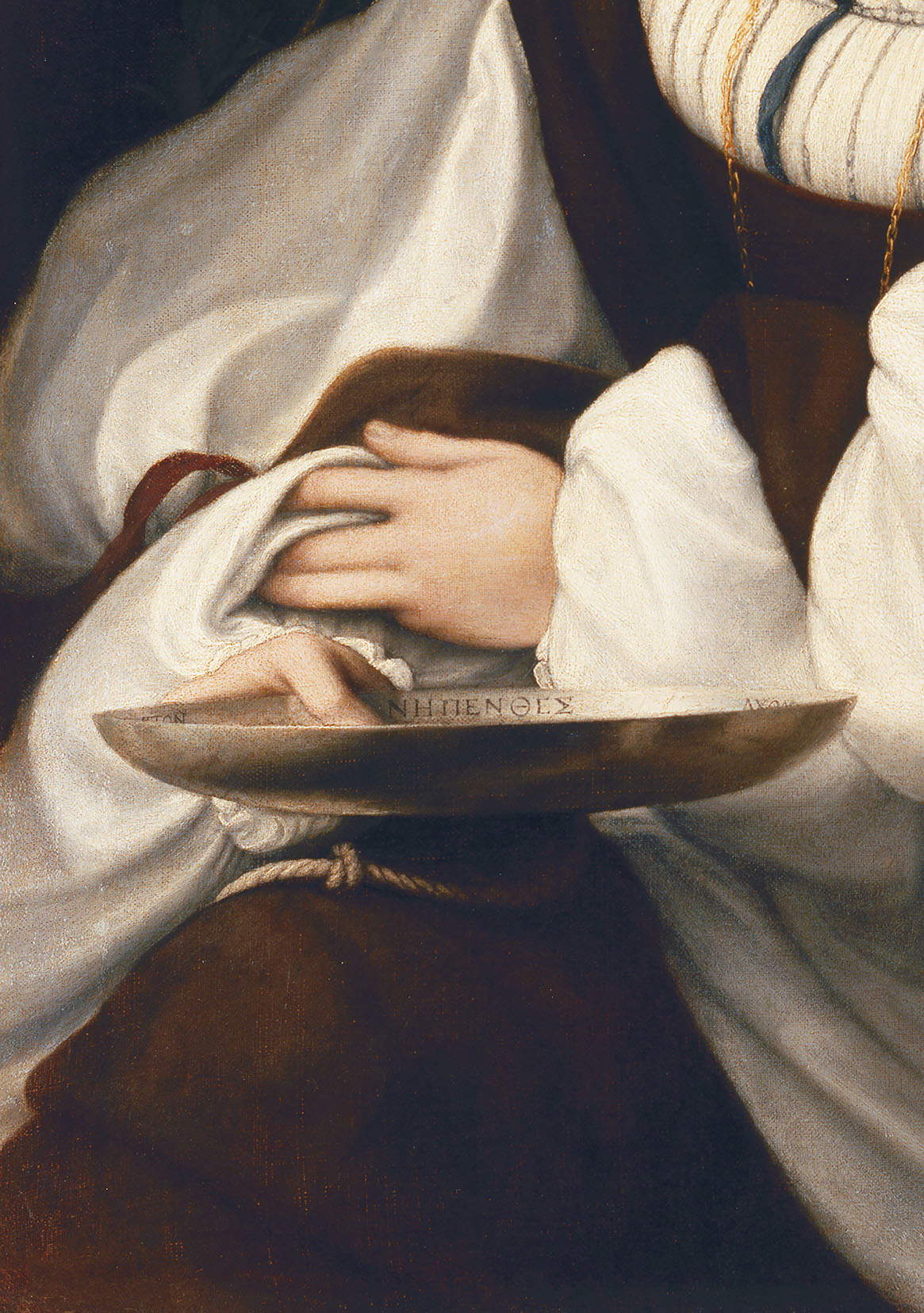 Correggio (Antonio Allegri), Ritratto di giovane donna, dettaglio della coppa