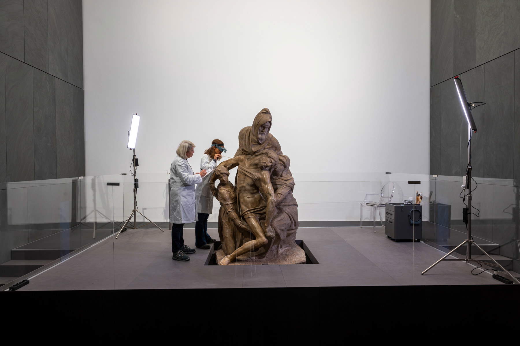 Il cantiere di restauro della Pietà Bandini. Ph. Claudio Giovannini