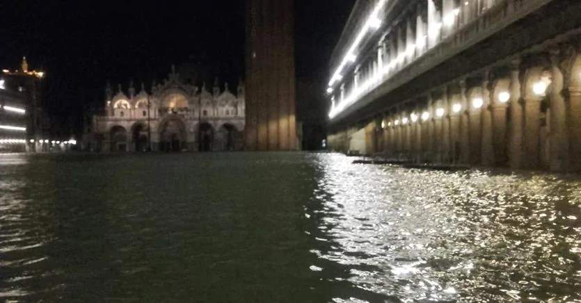 Venice, high water encroaches on St. Mark's Basilica. Serious damage is feared