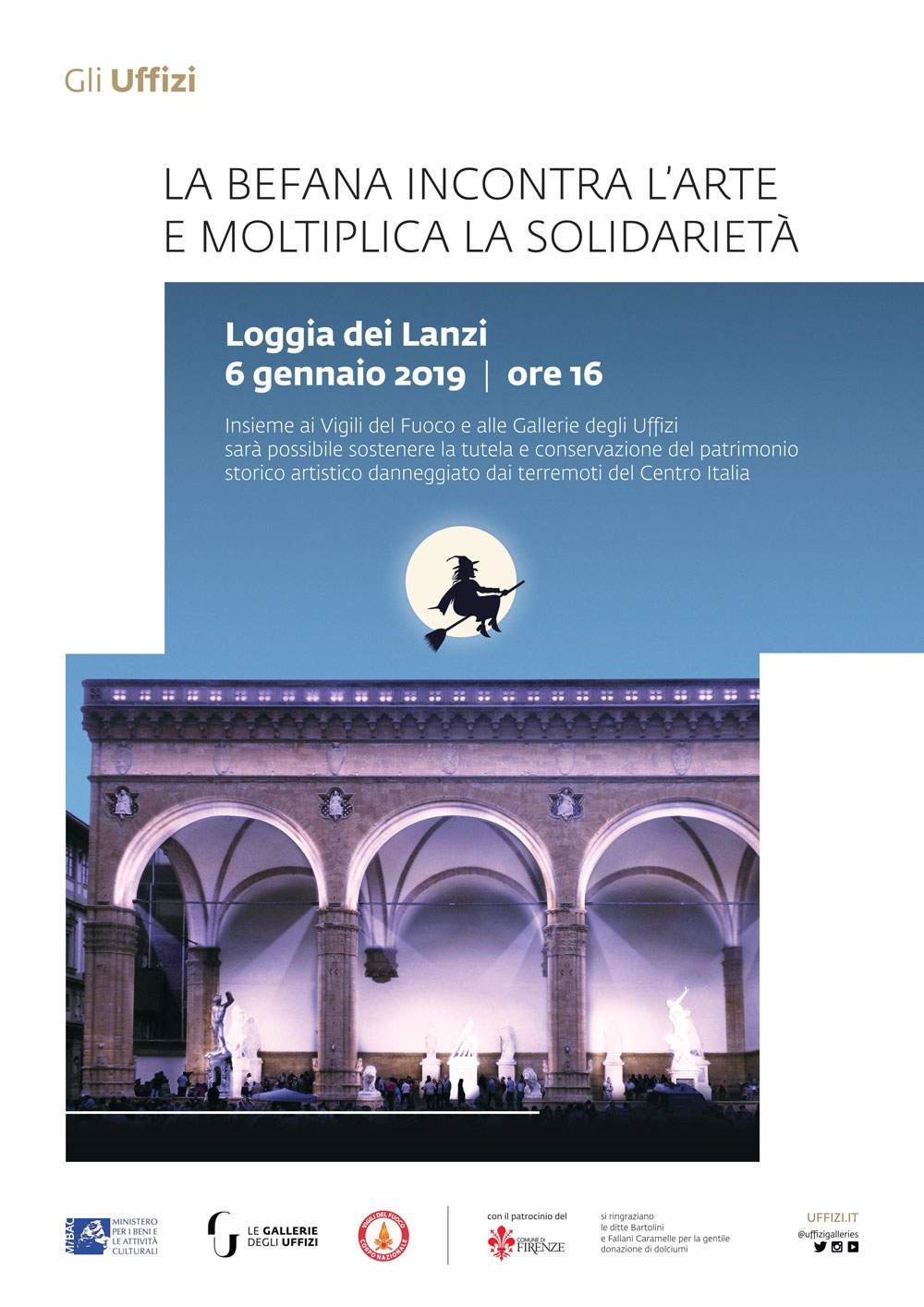 An acrobatic and solidarity Befana is expected at the Loggia dei Lanzi in Florence