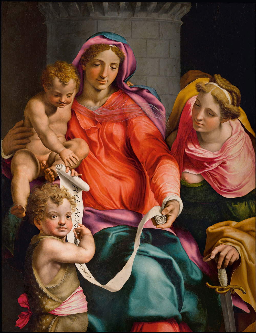 Daniele Ricciardelli da Volterra, Madonna and Child, St. John and St. Barbara (c. 1548; oil on panel, 131.6 x 100 cm)