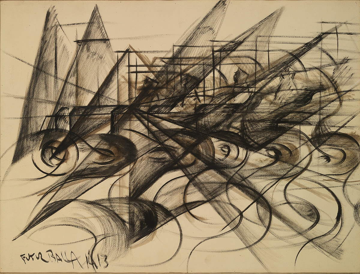 Giacomo Balla, Automobile + vitesse + lumière (1913 - 1914 ; aquarelle et sépia sur papier, 67 x 88,5 cm ; Milan, Museo del Novecento) &copy; Giacomo Balla, by SIAE 2019