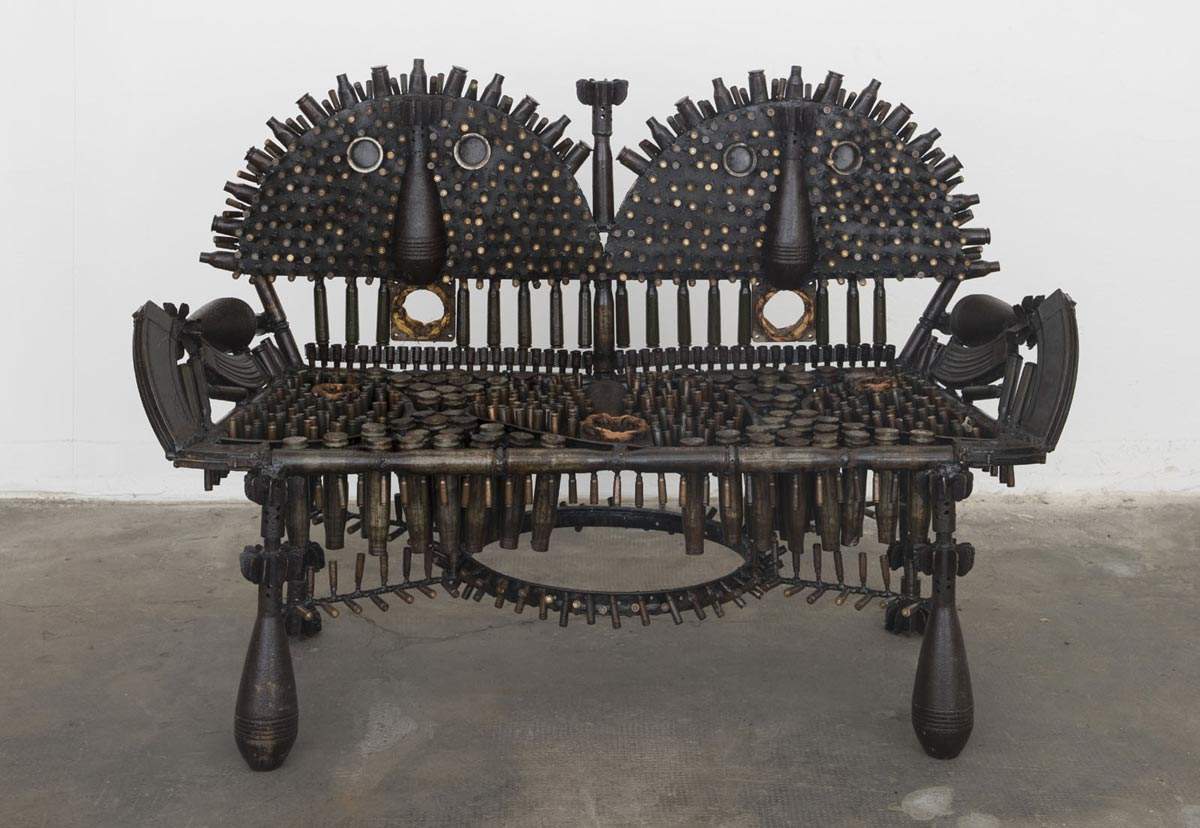 Art born from weapons used in a bloody civil war. GonÃ§alo Mabunda's works on display in Pietrasanta, Italy.