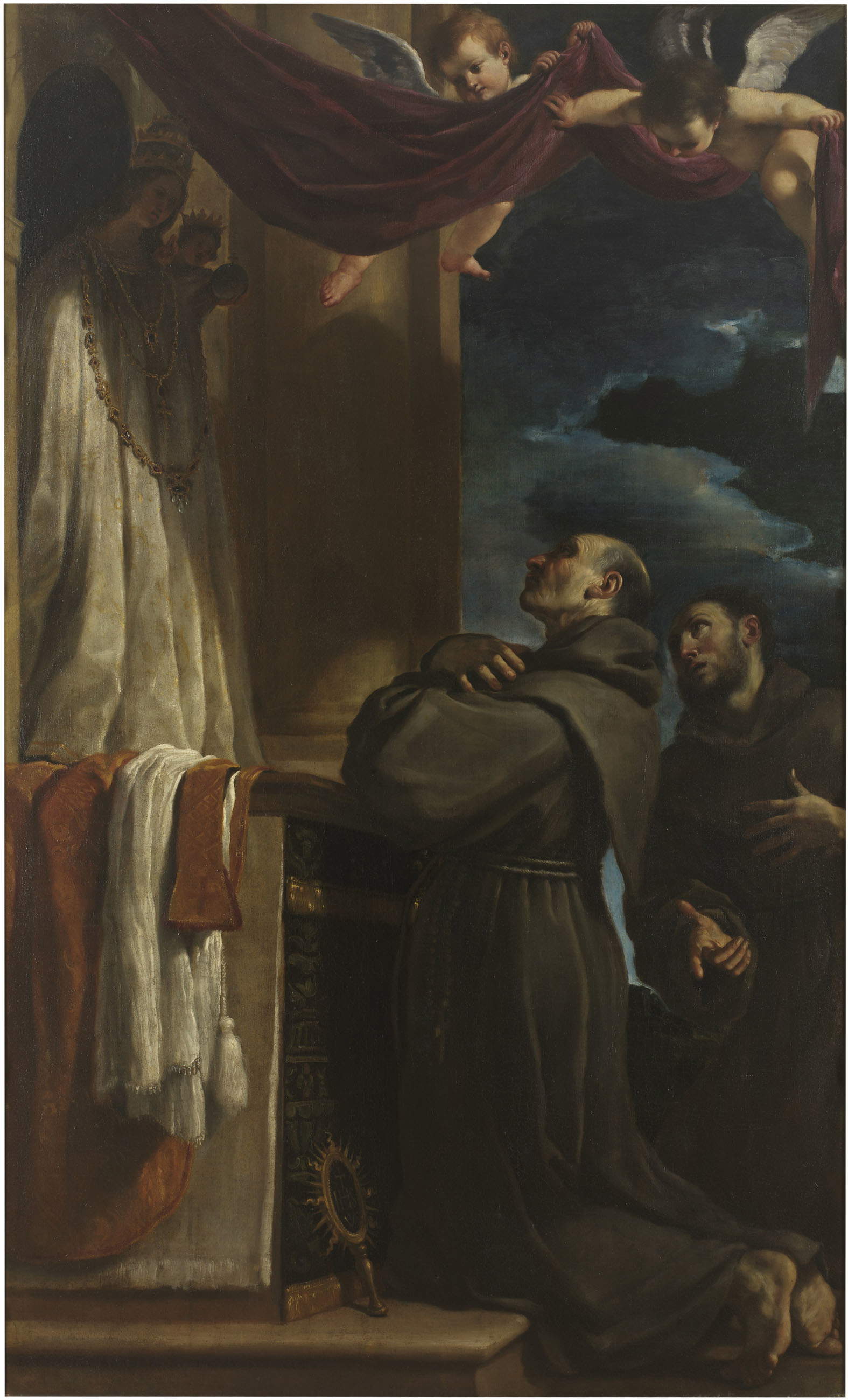 Guercino, Der heilige Bernardino betet zur Madonna von Loreto (1618; Öl auf Leinwand; Cento, Pinacoteca Civica)