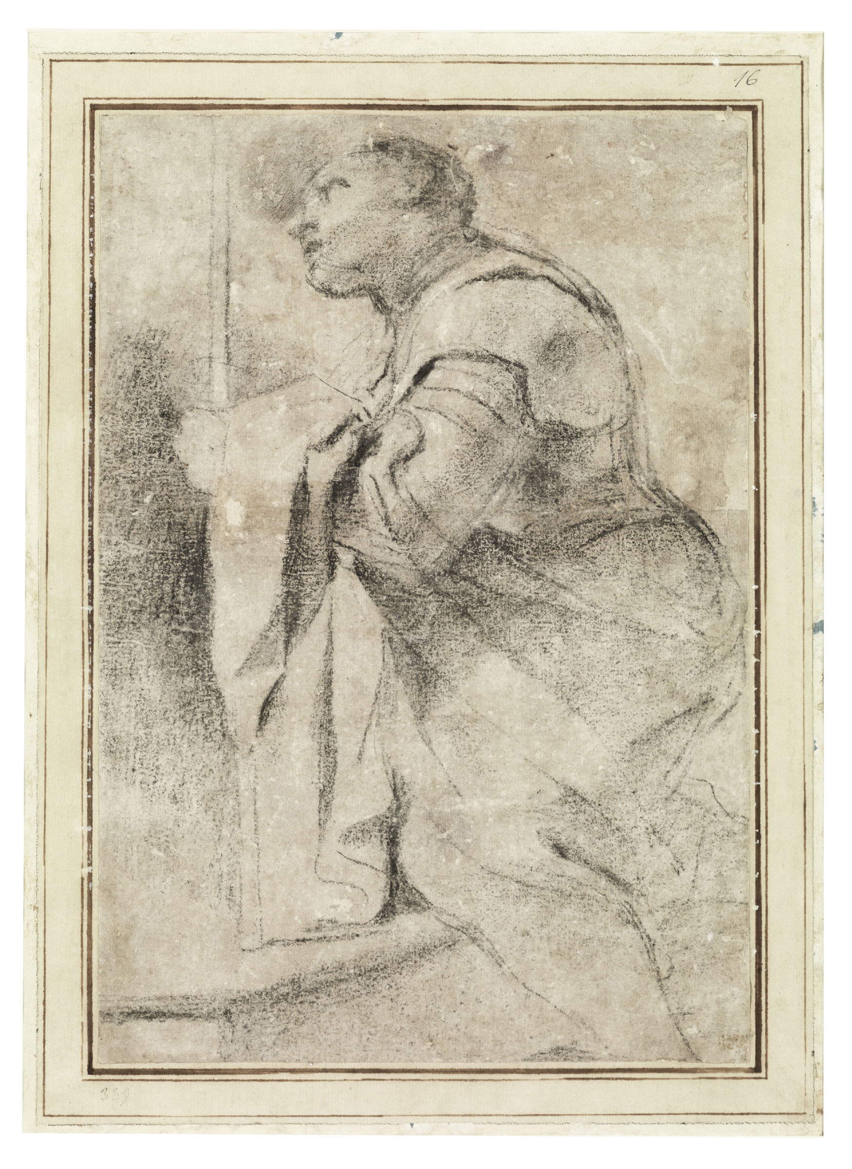 Guercino, Studie für den Heiligen Wilhelm von Aquitanien (1620; Kohle auf Papier; Cento, Pinacoteca Civica)