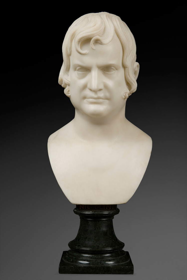 Lorenzo Bartolini, Retrato de Giovanni Battista Niccolini (1827; mármol blanco sobre base de mármol verde; Florencia, Galleria dell'Accademia)