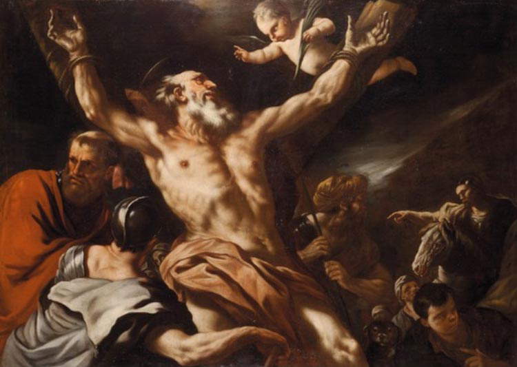 Luca Giordano, Crucifixión de San Andrés (c. 1660; óleo sobre lienzo, 128 x 178,5 cm; Colección particular)