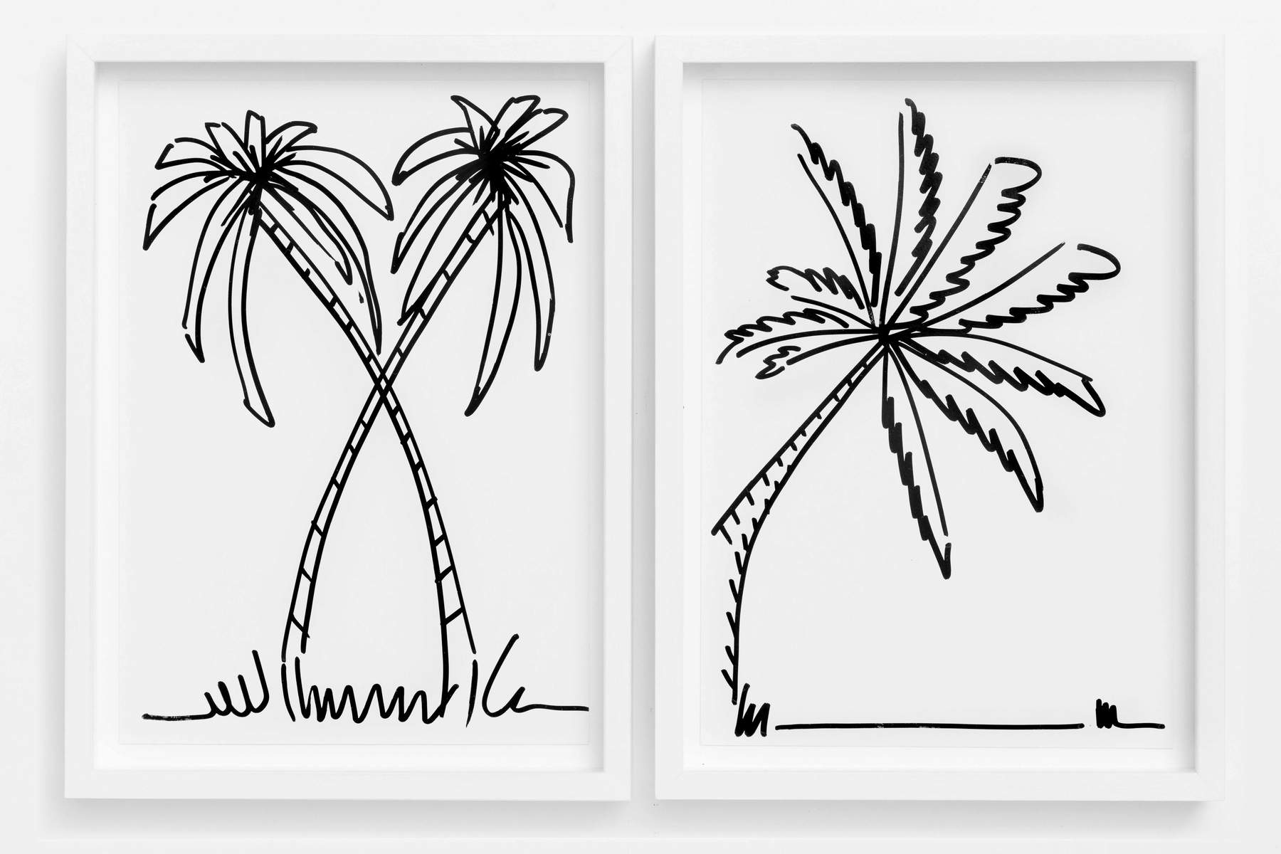 Marco Strappato, 32 days at Rupert, Vilnius. Looking into the wood, dreaming palm trees (2017/2018; 32 disegni incorniciati, pennarello acrilico su cartoncino, 210 x 140 cm circa). Courtesy l’artista e The Gallery Apart, Roma
