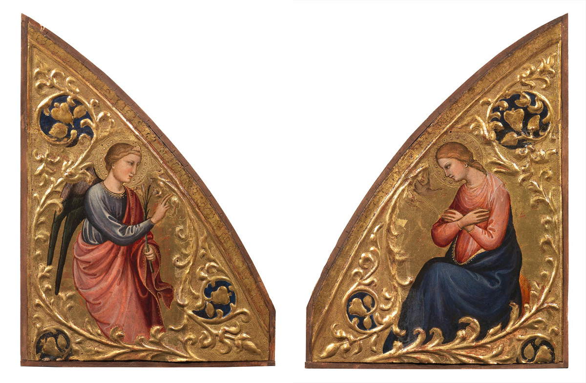 Mariotto di Nardo, Ángel anunciador y Virgen anunciada (c. 1420; temple sobre tabla; Florencia, Galleria dell'Accademia)