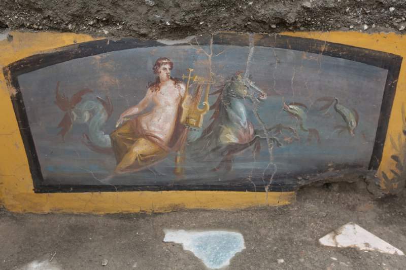 Pompeii, another important discovery from new excavations: an ancient... bar, with fresco of Nereid