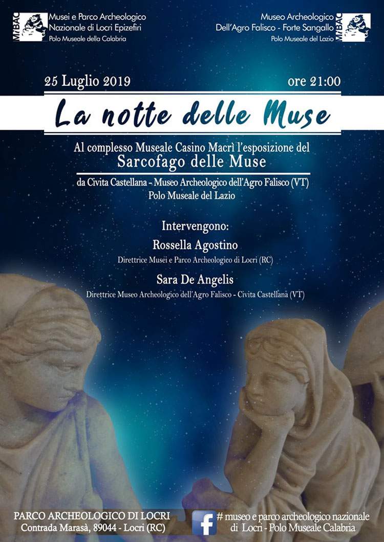 Night of the Muses in Locri: the Sarcophagus of the Muses from the Roman era will be on display