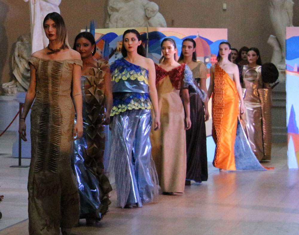 Gowns inspired by Ottone Rosai's art parade at Florence's Novecento Museum