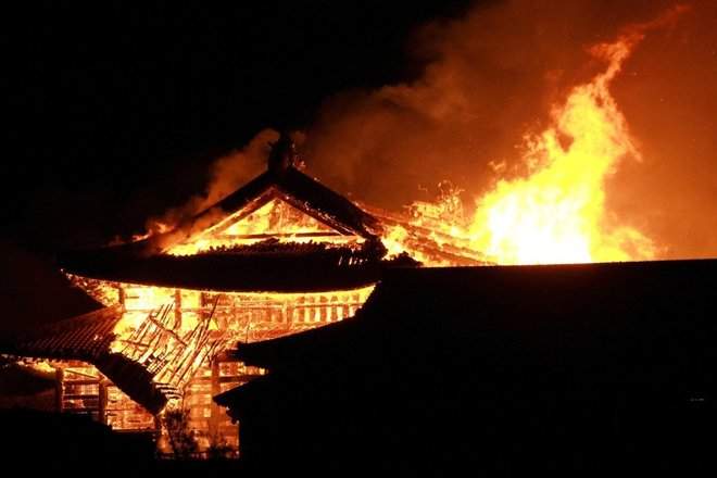 Japan, Shuri Castle, symbol of Okinawa and UNESCO heritage site, destroyed by fire