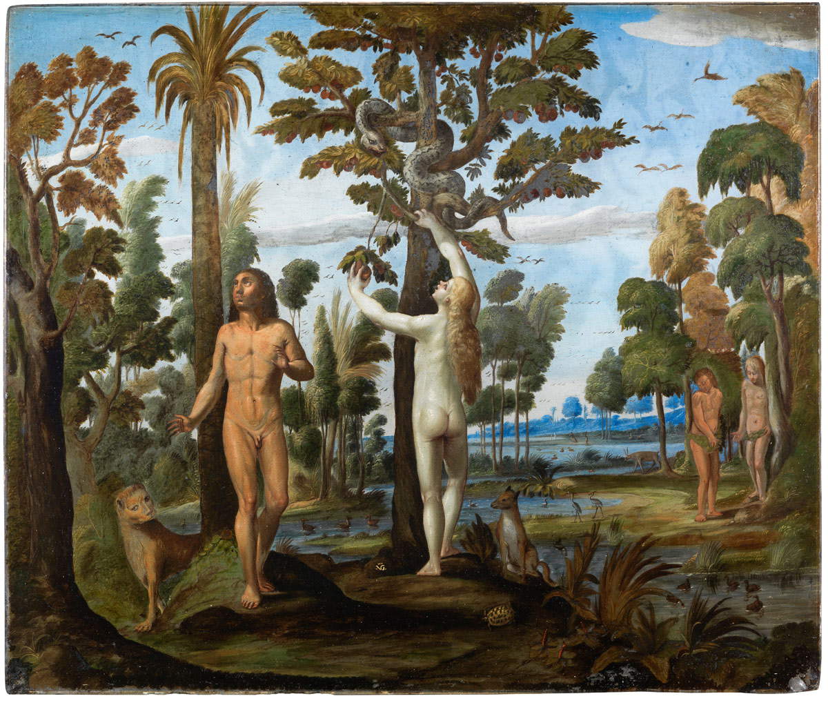 Vincenzo Gesualdo, Temptations of Adam and Eve (1625-1650; oil on glass, 32.5 x 40 cm) Vincenzo Gesualdo, Temptations of Adam and Eve (1625-1650; oil on glass, 32.5 x 40 cm)