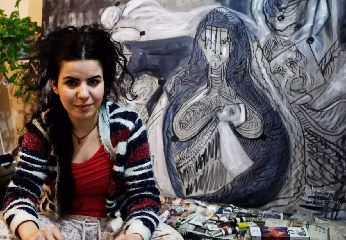 Brescia, Italy-Kurdish artist Zehra DoÄŸan on display with works recounting her experience in Turkish prisons