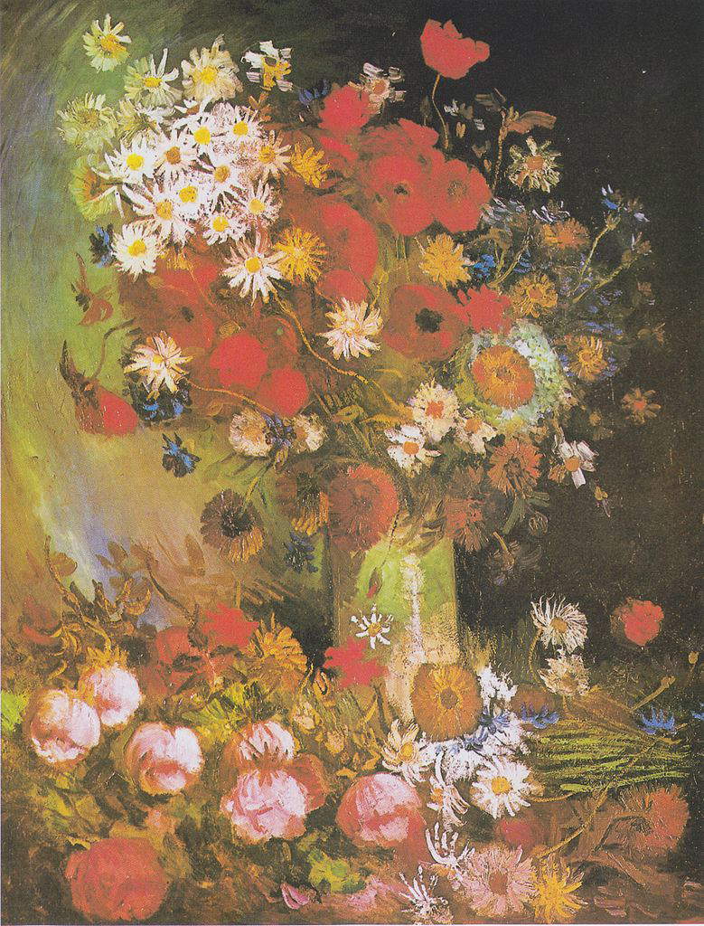 Vincent van Gogh, Vase avec bleuets, coquelicots, pivoines et chrysanthèmes (1886 ; huile sur toile, 99 x 79 cm ; Otterlo, musée Kröller-Müller)