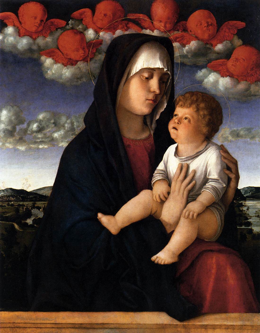 Giovanni Bellini, Virgen de los querubines rojos (1485; óleo sobre tabla, 77 x 60 cm; Venecia, Gallerie dell'Accademia)