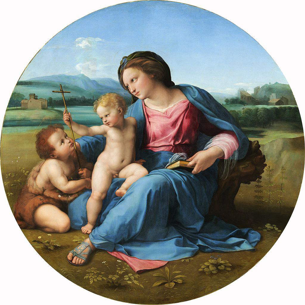 Raphaël Sanzio (Urbino, 1483 - Rome, 1520), Madone d'Albe (vers 1511 ; huile sur panneau transportée sur toile, diamètre 98 cm ; Washington, National Gallery)