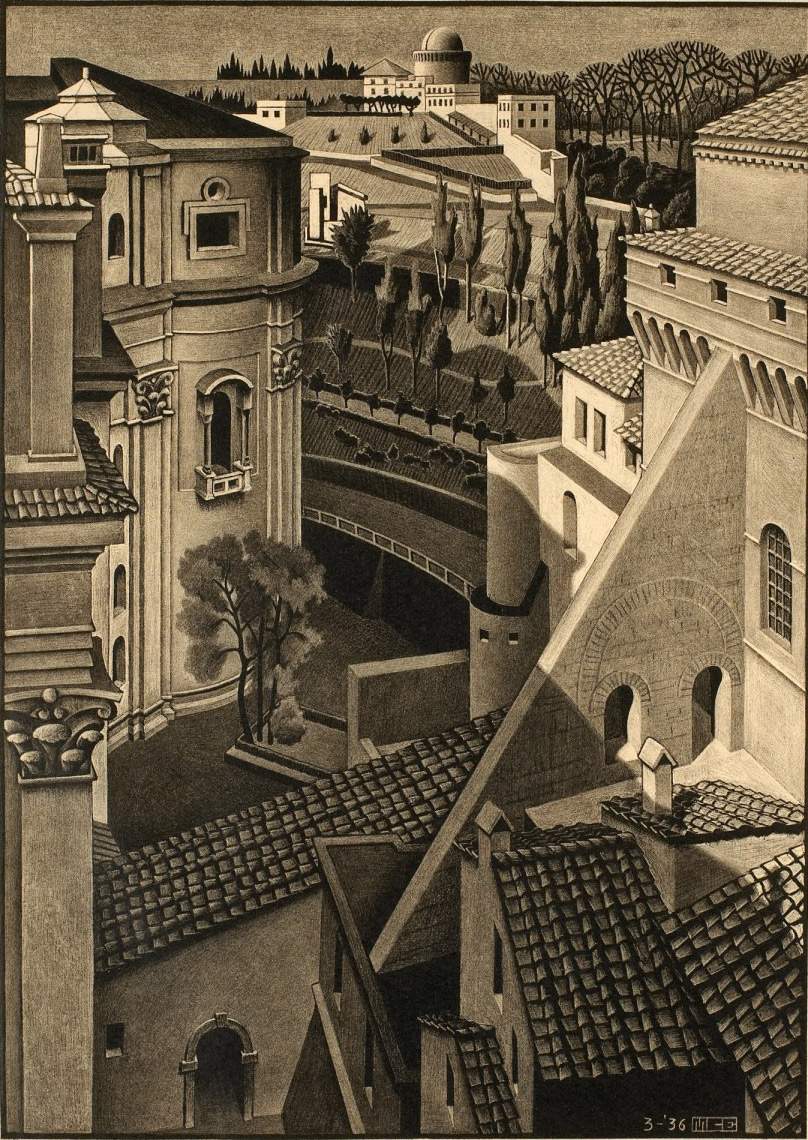 Eight Roman works by Maurits Cornelis Escher (on display at