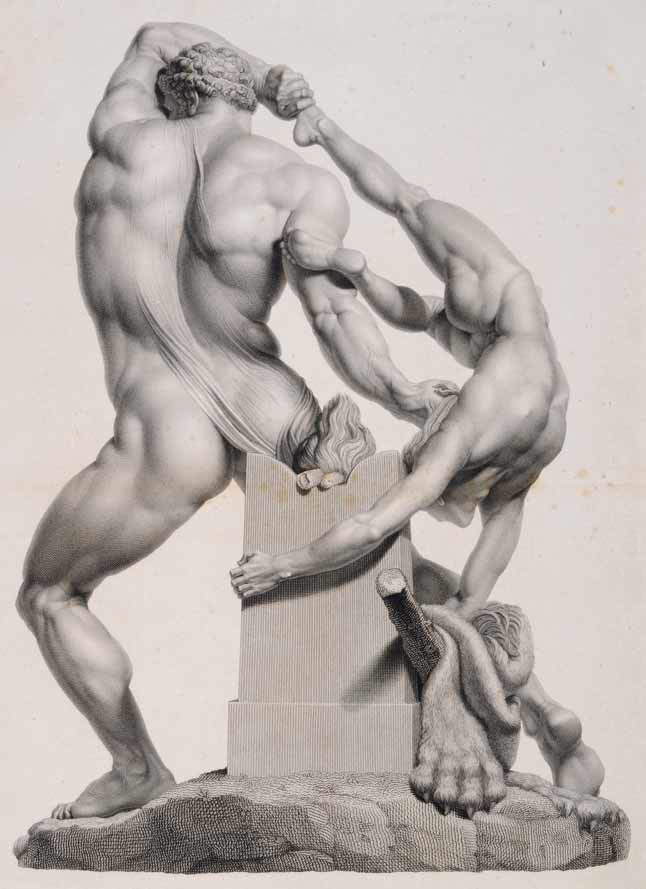 Pietro Fontana, Hercule et Lica (de dos) (1811-1812 ; eau-forte et burin, 527 × 391 mm ; Rome, Museo di Roma, inv. MR 16340)