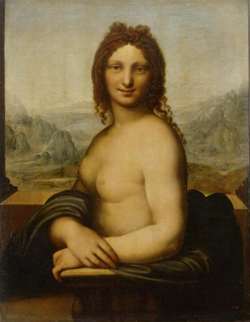 Cercle de Léonard de Vinci (?), Mona Lisa nue (1515-1525? ; huile sur panneau transférée sur toile ; Saint-Pétersbourg, Ermitage)