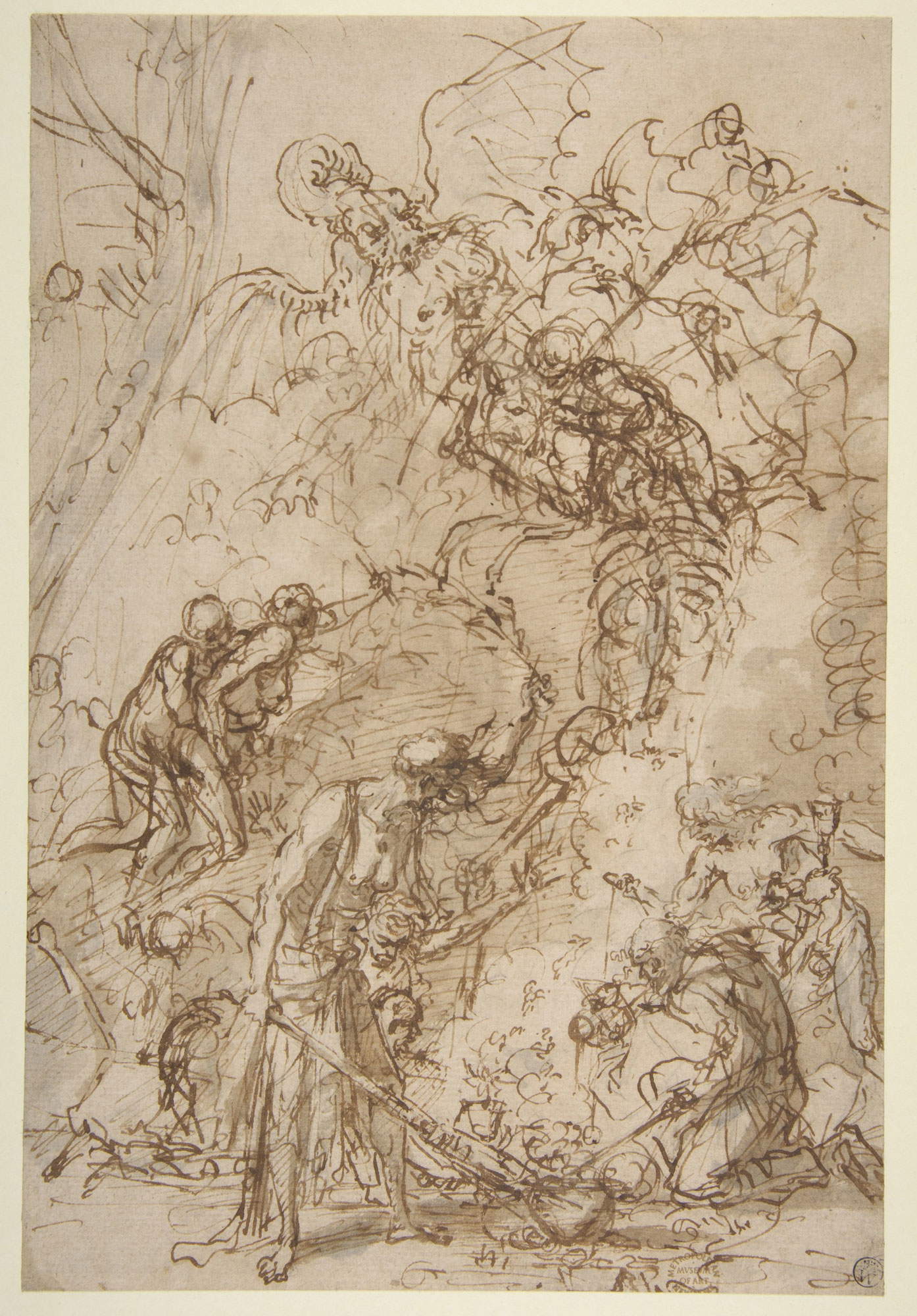 Salvator Rosa, Sabbat des sorcières (vers 1640-1649 ; plume, encre brune et aquarelle brune sur papier, 272 x 184 mm ; New York, Metropolitan Museum)