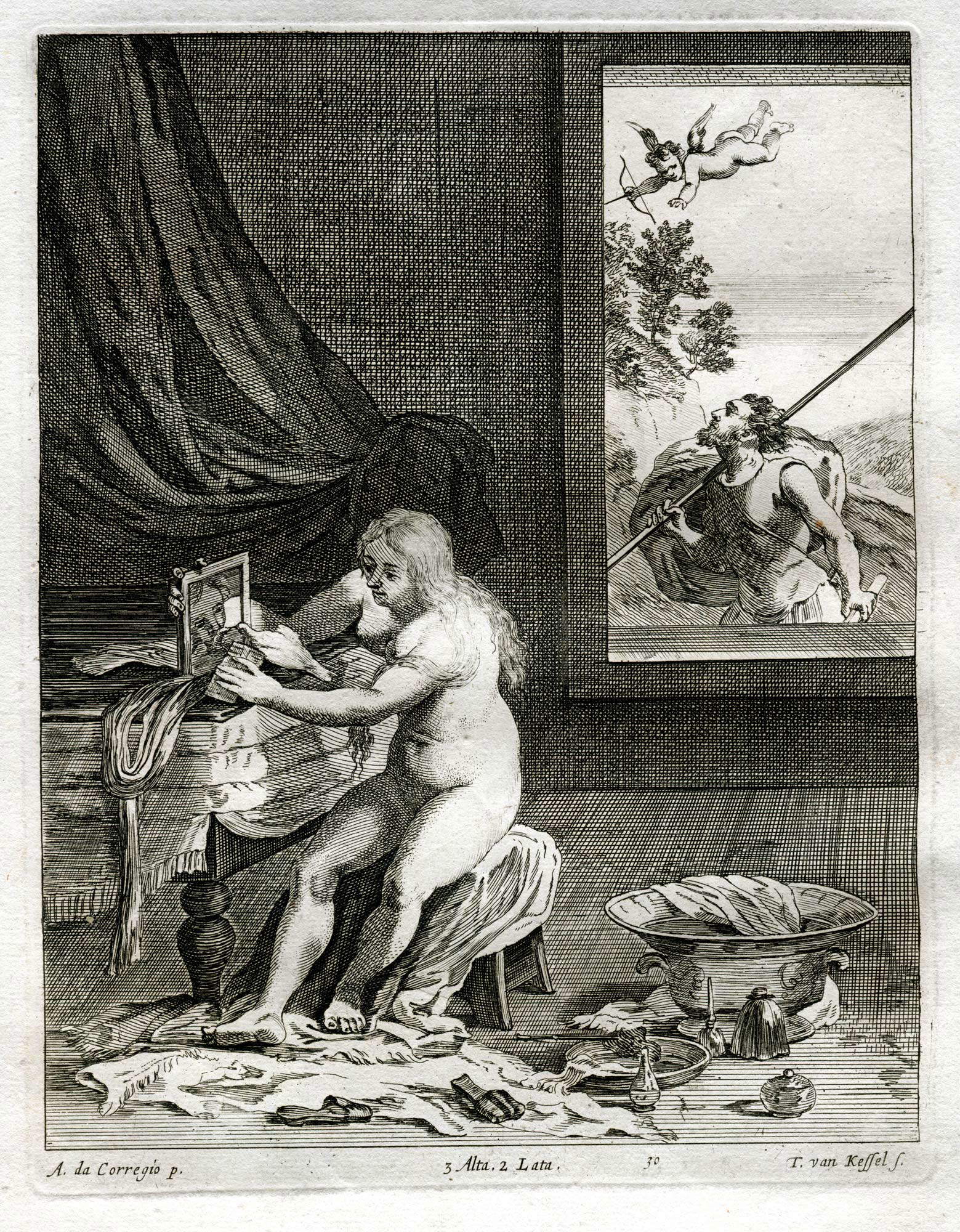 2. Theodor van Kessel, d'après David Teniers le Jeune (par Lorenzo Lotto), Allégorie de la luxure, gravure tirée du Theatrum Pictorium (1660) table 30