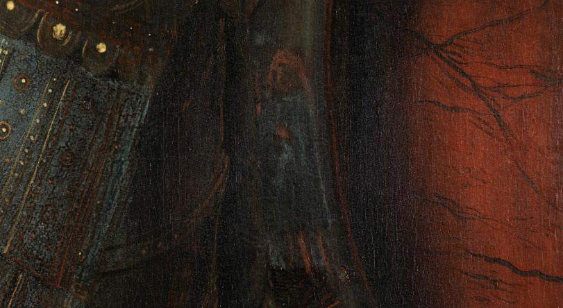 Jan van Eyck, Madone du chanoine Van der Paele, détail avec autoportrait de Jan van Eyck