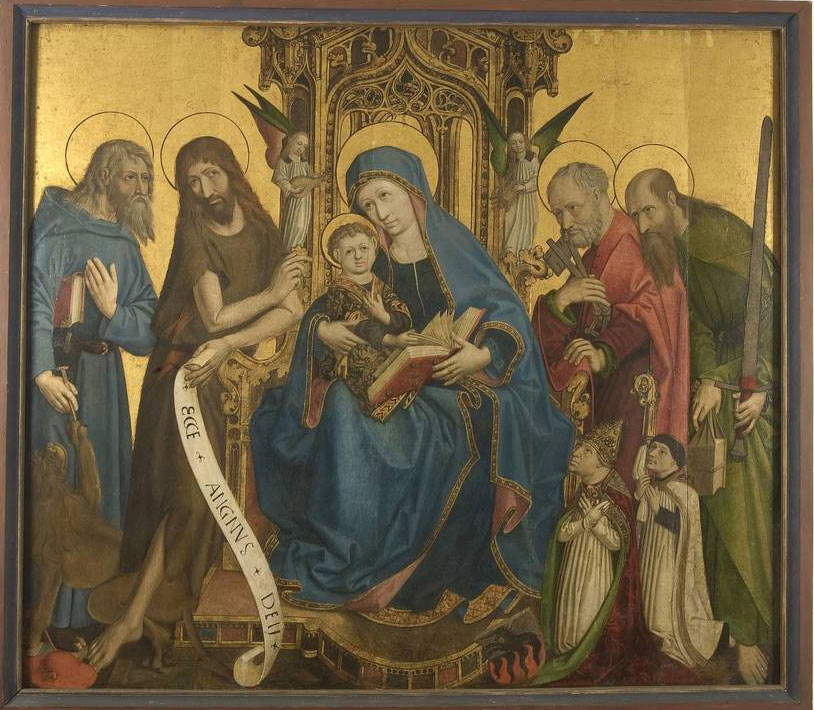 Michael Tanner (?), Vierge à l'enfant entre les saints Jérôme, Jean-Baptiste, Pierre et Paul, le prince-évêque Johannes Hinderbach et son chapelain (Trente, Museo Diocesano Tridentino)