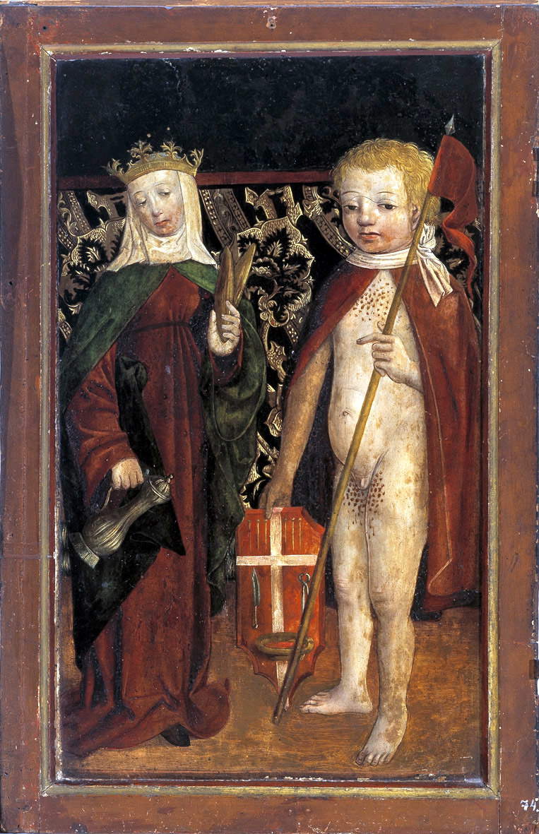 Peintres tyroliens, Sainte Elisabeth de Hongrie et Simoninus de Trente (vers 1480-1490 ; tempera sur panneau, 76,1 x 48,5 cm ; Brixen, Hofburg)