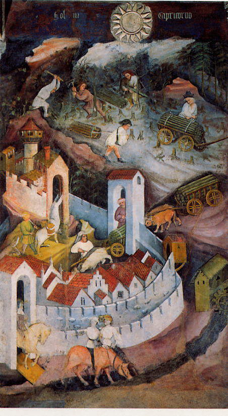 Magister Wenceslas, mois de décembre (1391-1407 ; fresque ; Trente, Castello del Buonconsiglio, Torre Aquila)