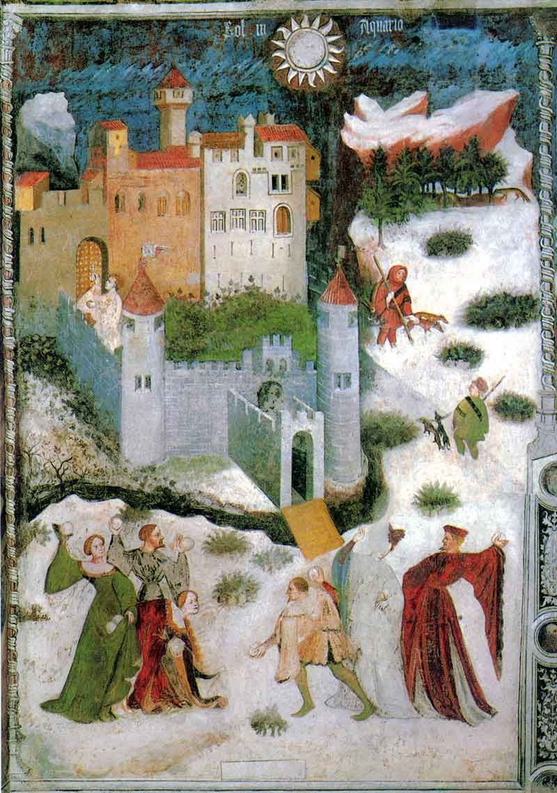 Magister Wenceslas, mois de janvier (1391-1407 ; fresque ; Trente, Castello del Buonconsiglio, Torre Aquila)