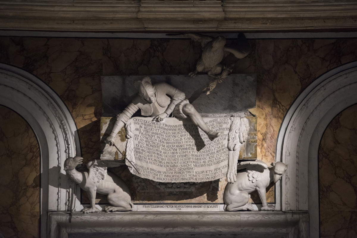 Francesco Celebrano, Monument à Cecco di Sangro (1766 ; marbre ; Naples, chapelle Sansevero). Ph. Crédit: Musée de la chapelle Sansevero