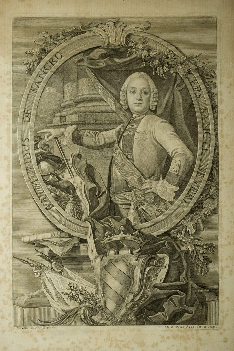 Carlo Amalfi et Ferdinando Vacca, Portrait de Raimondo di Sangro (vers 1747-1750 ; gravure)