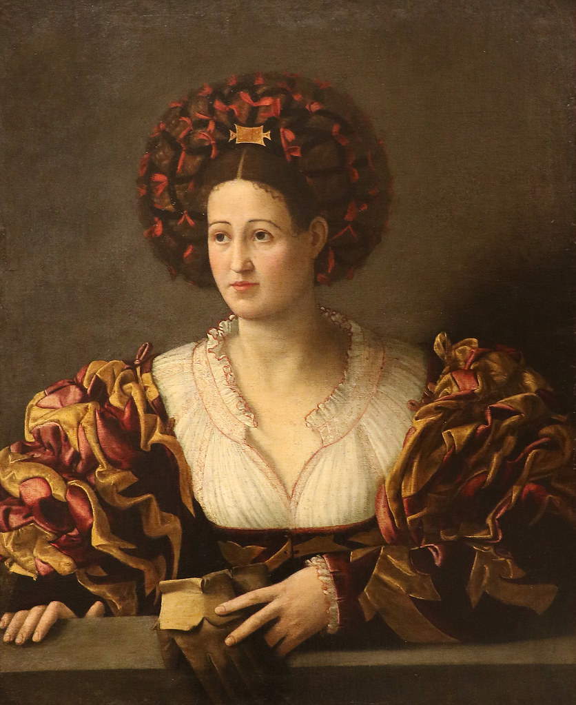 Paolo Morando dit Cavazzola, Portrait d'une dame (vers 1520 ; huile sur toile, 96,4 x 74,2 cm ; Bergame, Accademia Carrara)