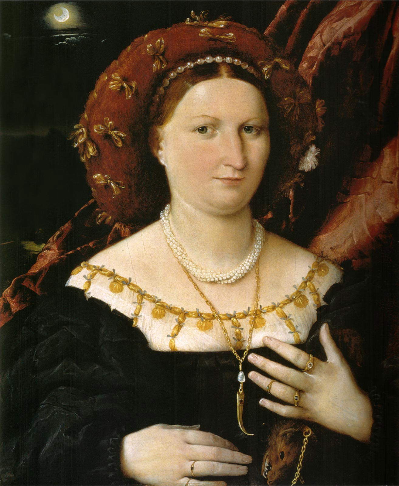 Lorenzo Lotto, Portrait de Lucina Brembati (vers 1518-1523 ; huile sur panneau, 52,6 x 44,8 cm ; Bergame, Accademia Carrara)