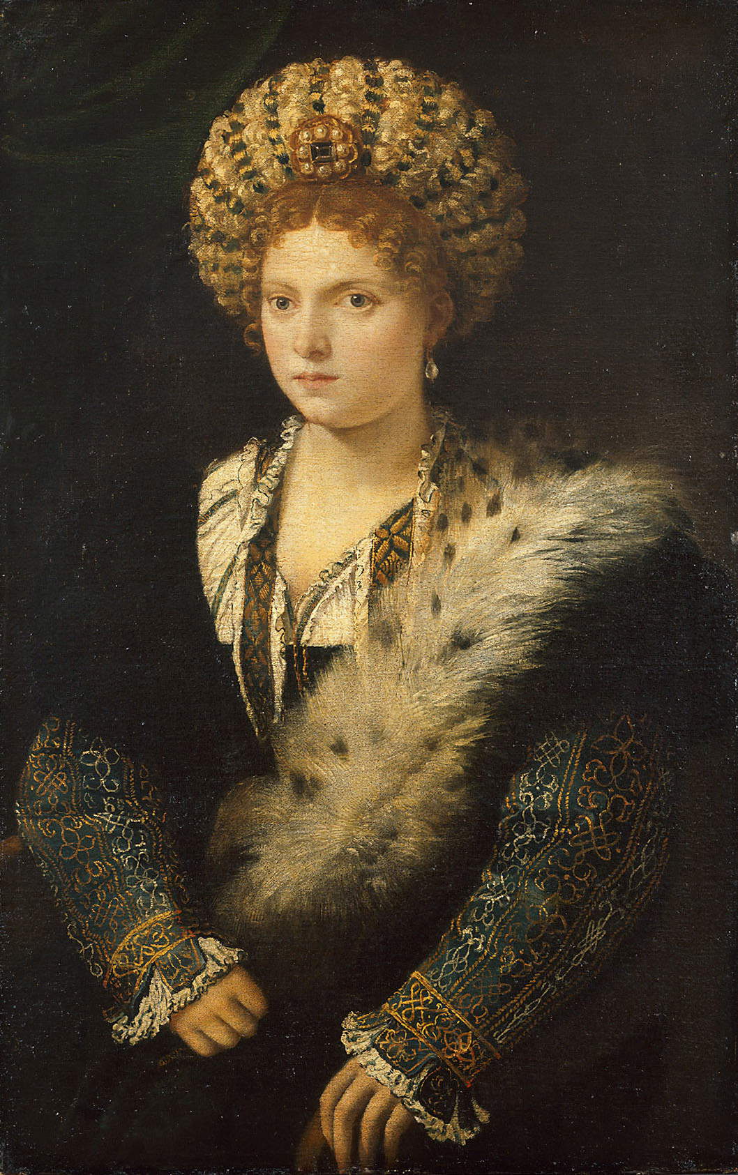 Titien, Portrait d'Isabelle d'Este (1534-1536 ; huile sur toile, 102,4 x 64,7 cm ; Vienne, Kunsthistorisches Museum)