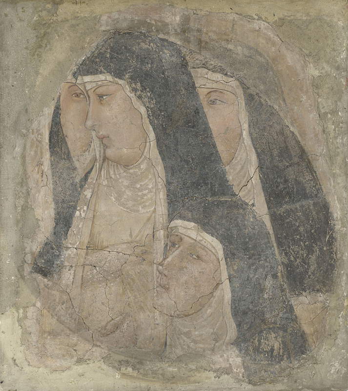 Ambrogio Lorenzetti, Têtes de clarisses (début des années 1420 ; fresque détachée, 70,4 x 63,4 cm ; Londres, National Gallery)