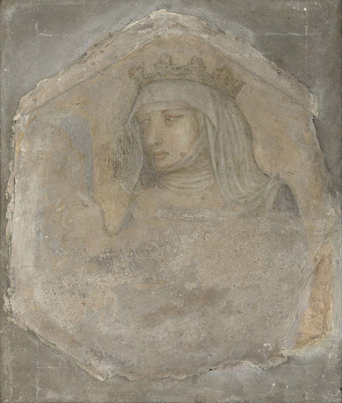 Pietro Lorenzetti, Sainte Élisabeth de Hongrie (début des années 1420 ; fresque détachée, 38 x 33 cm ; Londres, National Gallery)