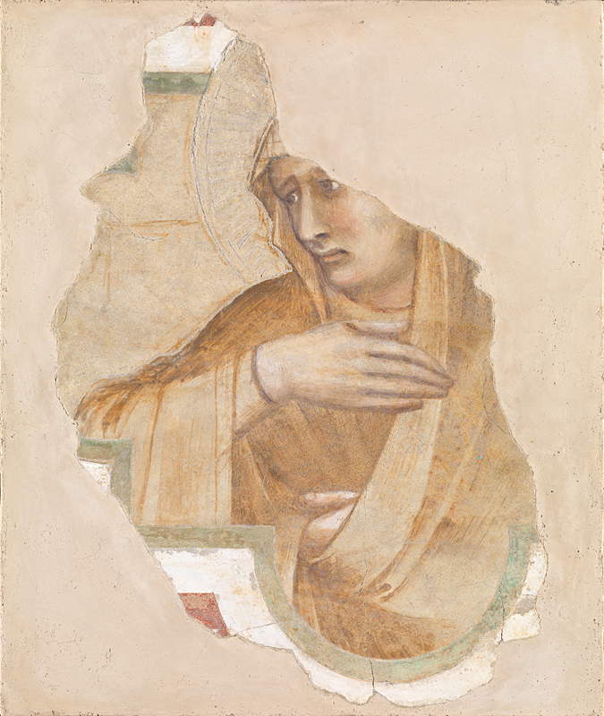 Pietro Lorenzetti, Vierge douloureuse (début des années 1420 ; fresque détachée, 39 x 30 cm ; Londres, National Gallery)