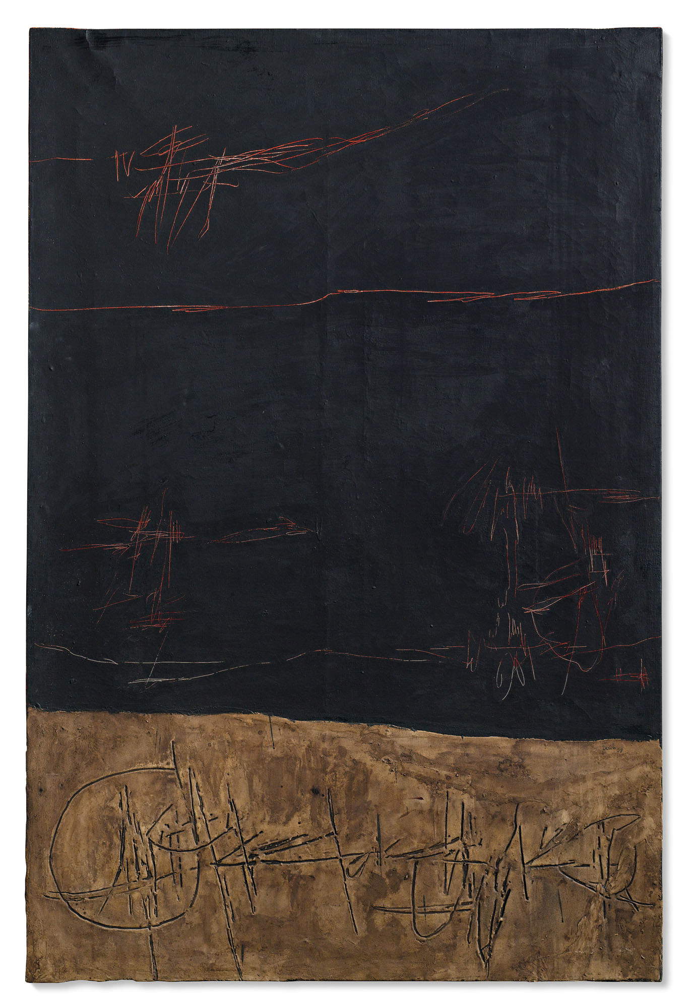 Achille Perilli, La historia del mamut (1959; técnica mixta sobre lienzo, 195 x 130 cm). Precio realizado: 51.250 euros