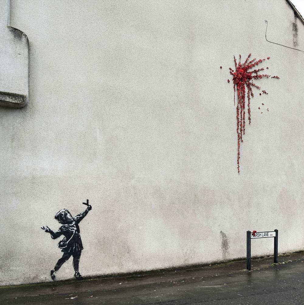Banksy's is the Valentine's Day mural that has appeared in Bristol