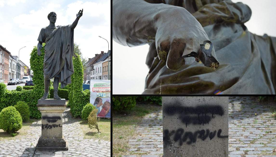 Belgium, even Julius Caesar in the crosshairs of monument attackers: vandalized statue in Flanders