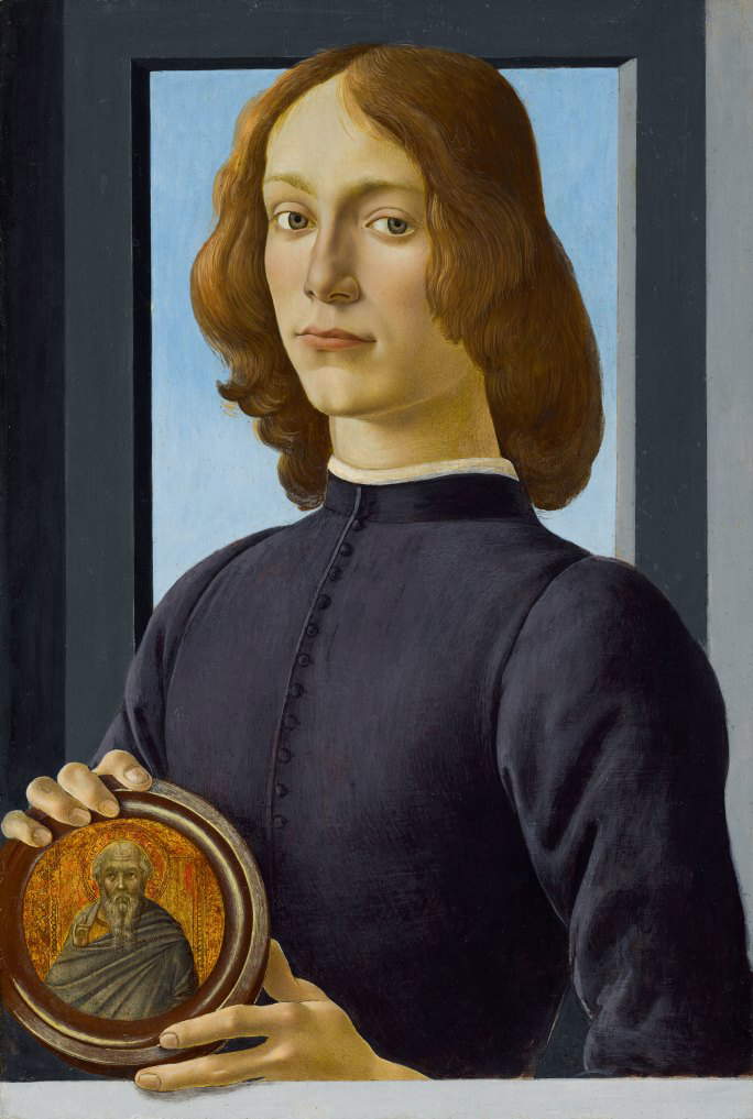 Sandro Botticelli (attr.), Ritratto di giovane con medaglione (1470-1480 circa) Sandro Botticelli (attr.), Ritratto di giovane con medaglione (1470-1480 circa)