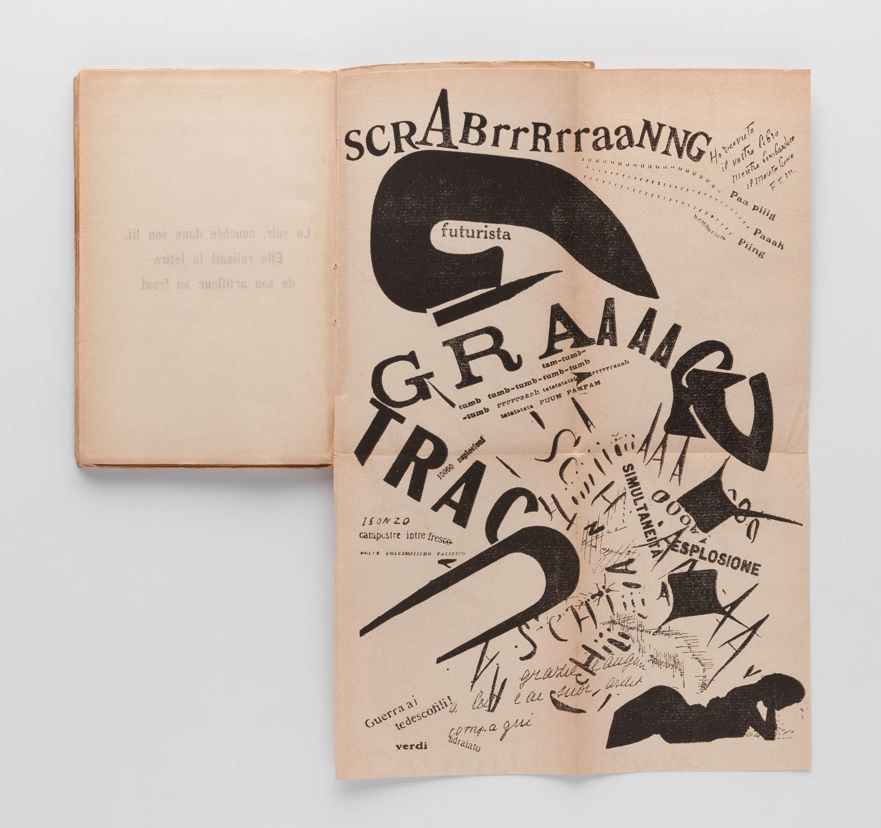Filippo Tomaso Marinetti, Parole in libertà (1919; Zurigo, Museum für Gestaltung, Collezione grafica, ZHdK) Filippo Tomaso Marinetti, Parole in libertà (1919; Zurigo, Museum für Gestaltung, Collezione grafica, ZHdK)