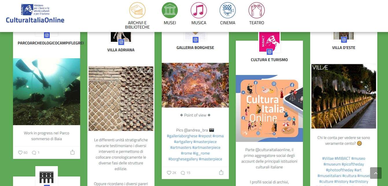 Tutti gli account social degi musei italiani sono stati aggregati in un unico sito