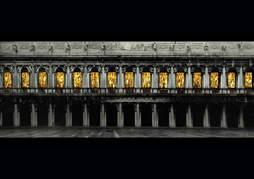 Venice, golden waterfalls from the windows of the Correr Museum. After 20 years, Fabrizio Plessi returns 